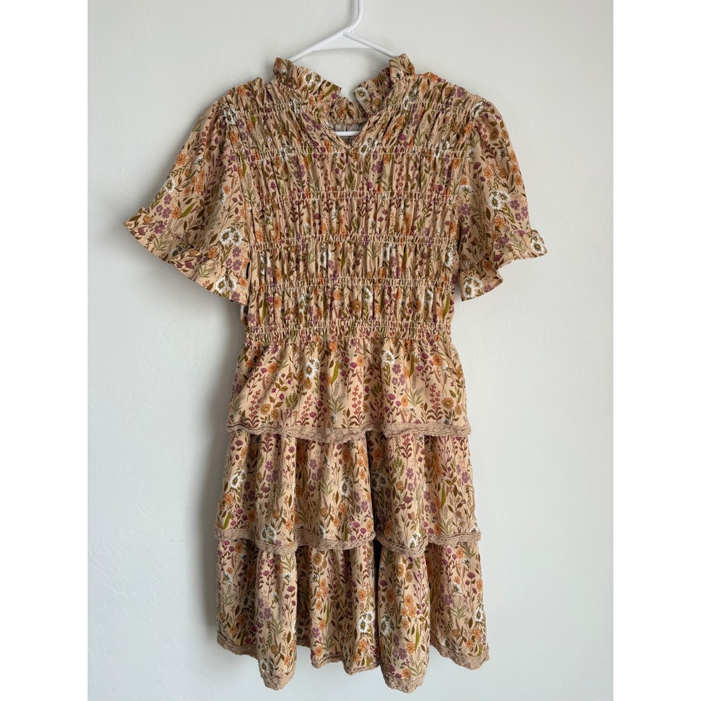 Simply Southern Floral Smocked Mini‎ Dress Cottagecore Boho Girly Wedding Guest - Picture 6 of 6